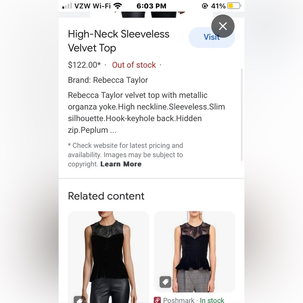 Rebecca Taylor velvet floral organza peplum top size 6 - Picture 7 of 8
